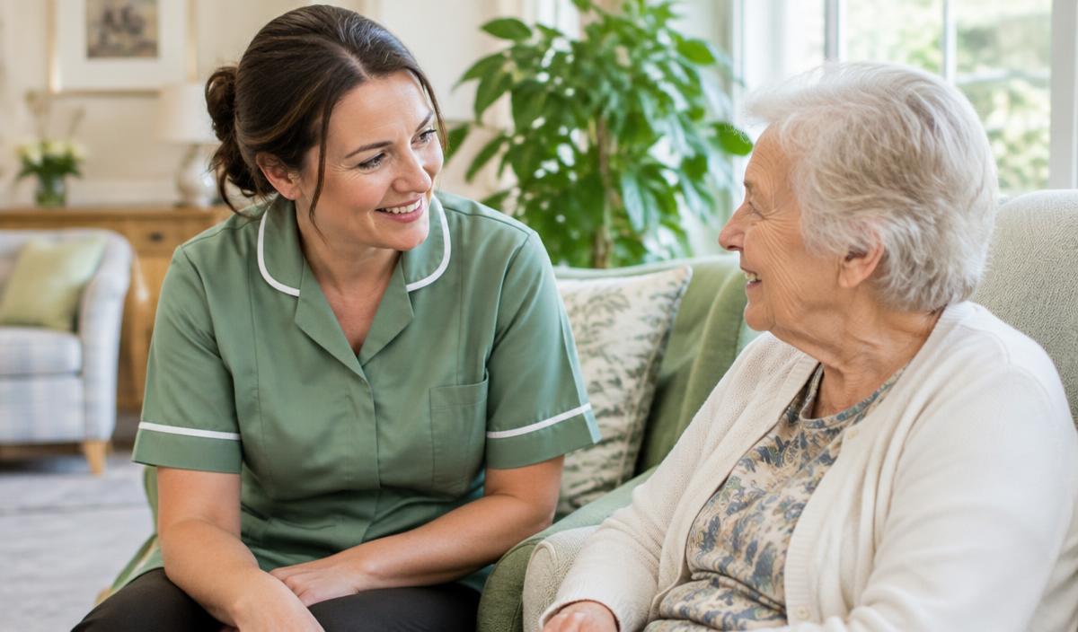 Care worker sharing a warm moment with an older woman